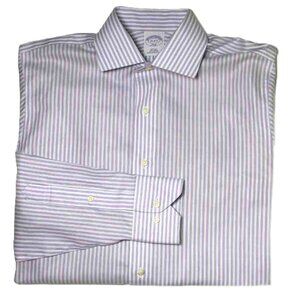 Brooks Brothers Dress Shirt Non-Iron White Purple Blue Size Slim Fit 15 X 34/35